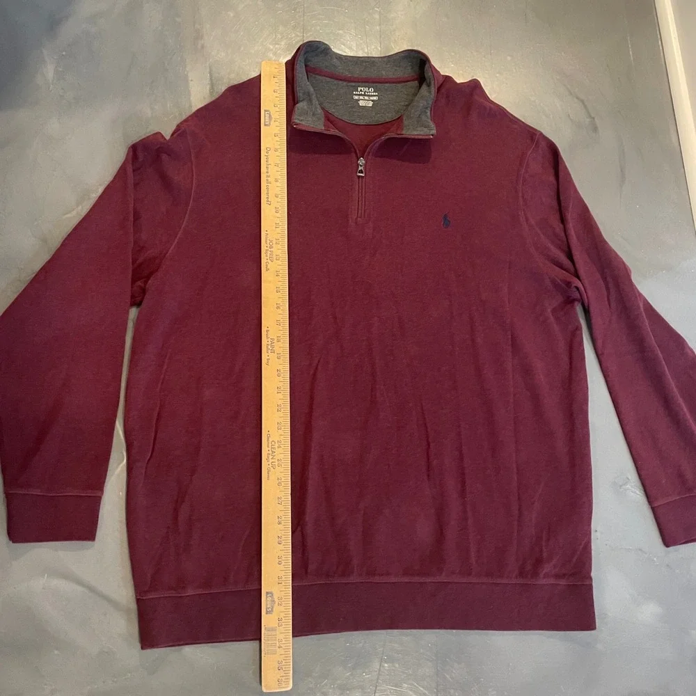 Polo‎ Ralph Lauren Mens 2XLT Burgundy Quarter Zip Pullover Cotton Blend Sweater